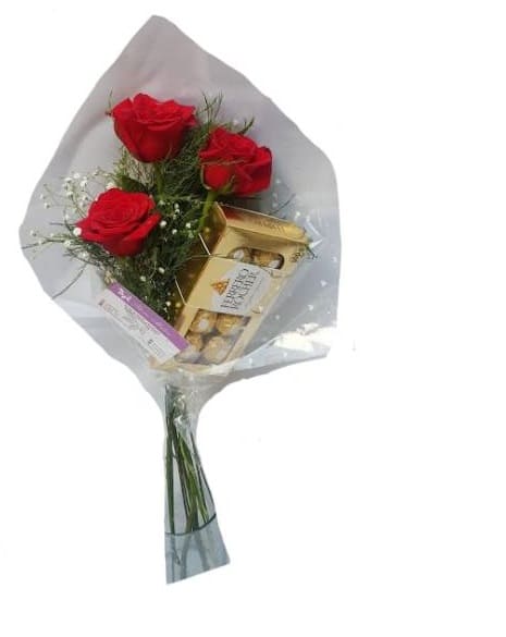 Imagen de Como decirte No Descripcion: Ramo de 3 rosas y chocolates ferreros 

 