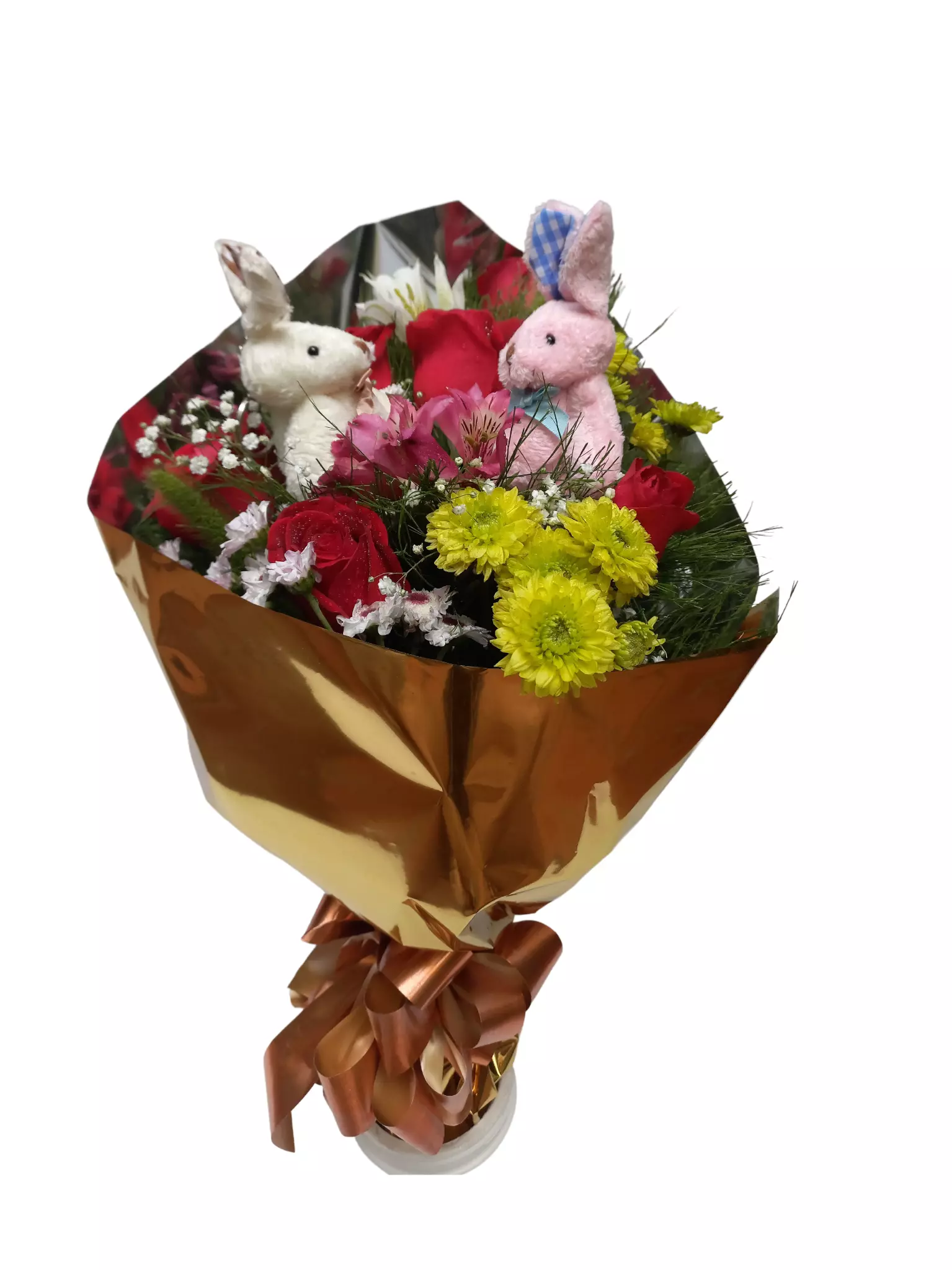 Imagen de San Valentin Descripcion: Ramo de 3 rosas con conejitos llavero a juego 