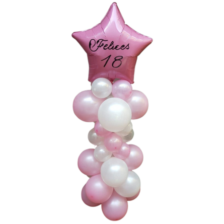 Imagen de Columna Felices 18 Descripcion: Columna de globos  con frase personalizada, diseños y color a conveniencia del cliente