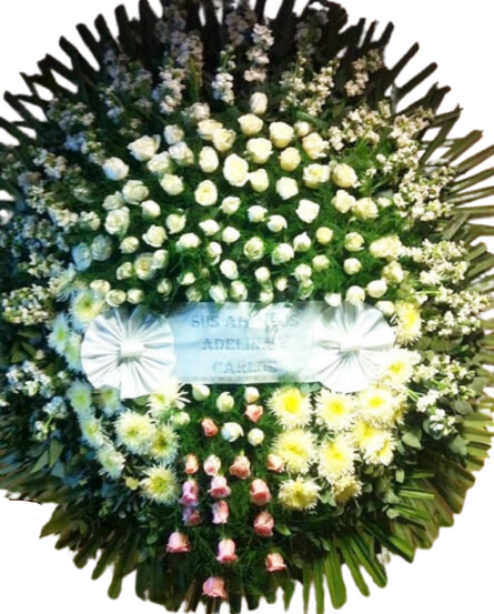 Imagen de Siempre contigo Descripcion: Corona funebre de 2 metros con 80 rosas, alelis, astromelias,liliums y gerberas