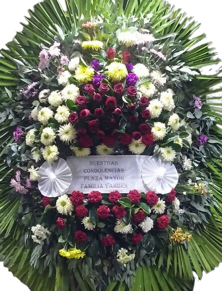 Imagen de Acompañandote Descripcion: Corona funebre con rosas liliums gerberas