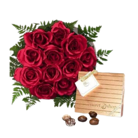 Imagen de Only love Descripcion: Ramo de 12 rosas con 1/4 de bombones 
