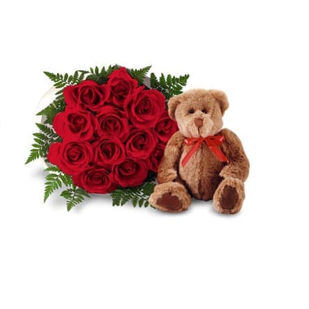 Imagen de Una esperanza nueva Descripcion: Las mejores 12 rosas con peluche.
